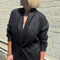 Lara Linen Shirt Blazer - Black
