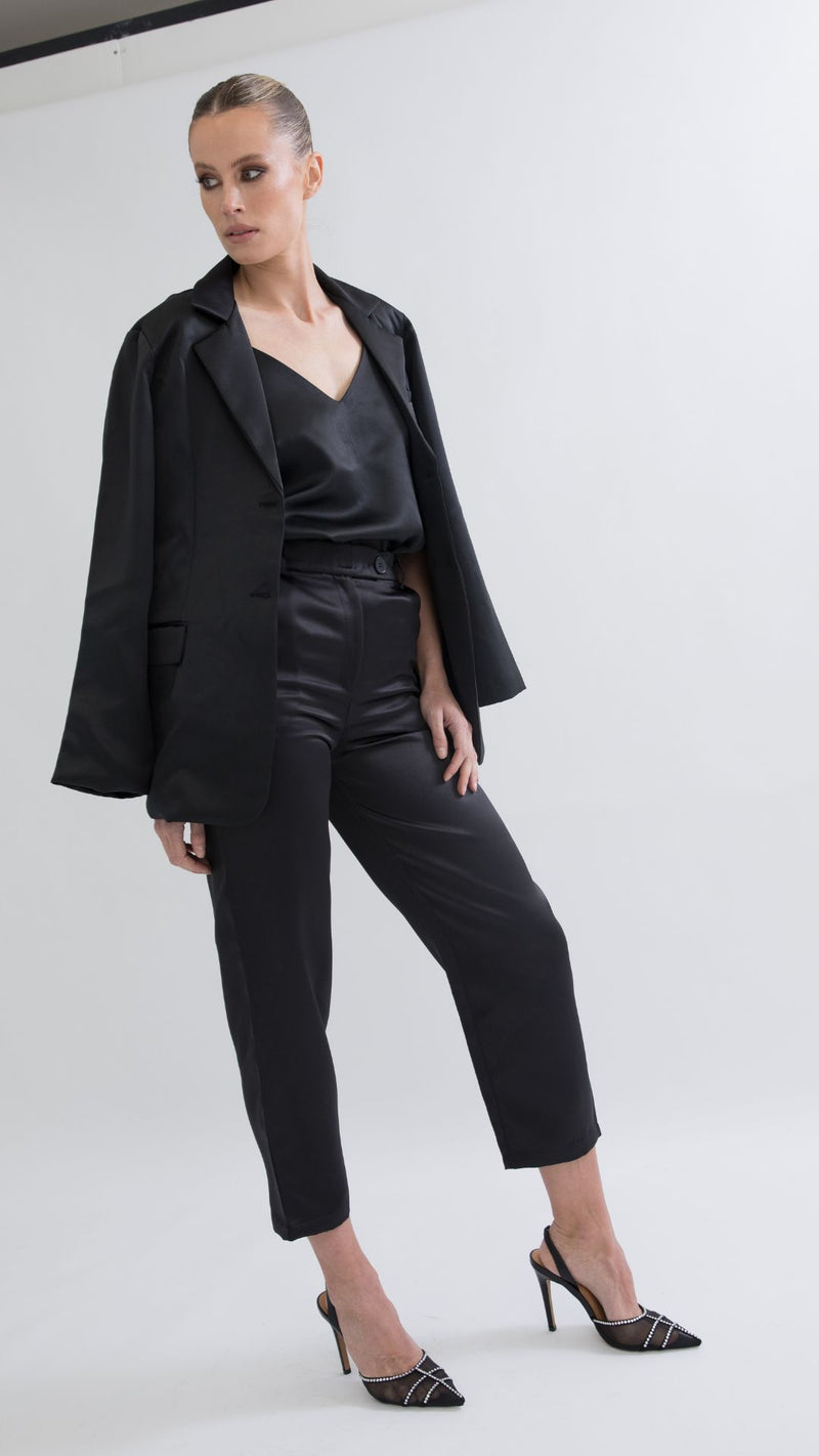 Memphis Oversized Satin Blazer - Black