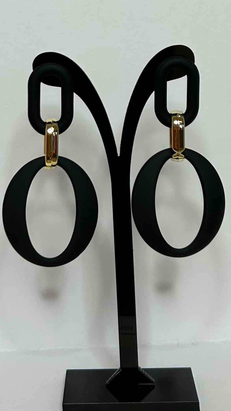 Large Black Drop Earring - Black & Gold