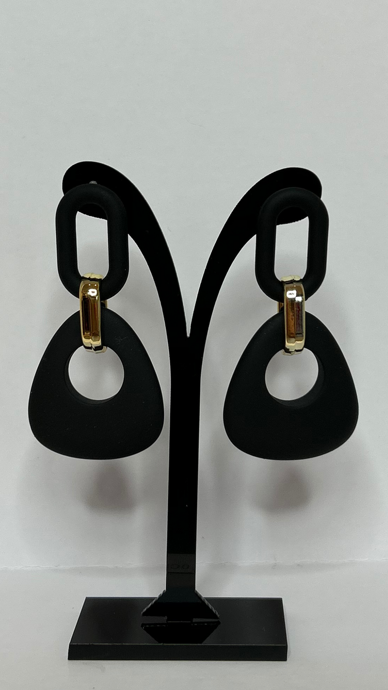 Medium Black Drop Earring - Black & Gold