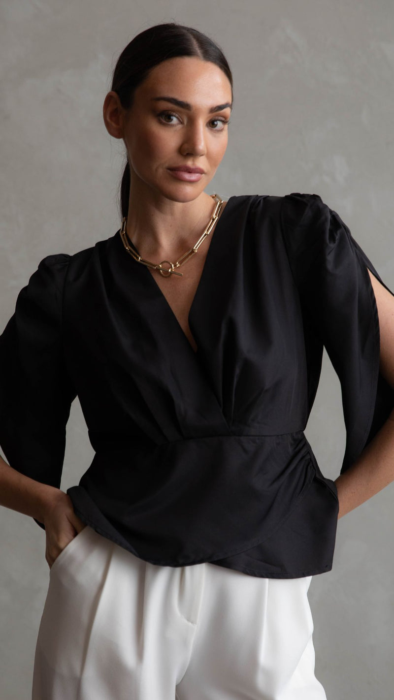 Elsa Wrap Top - Black