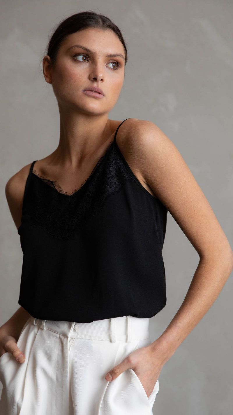 Clover Rayon Lace Camisole - Black