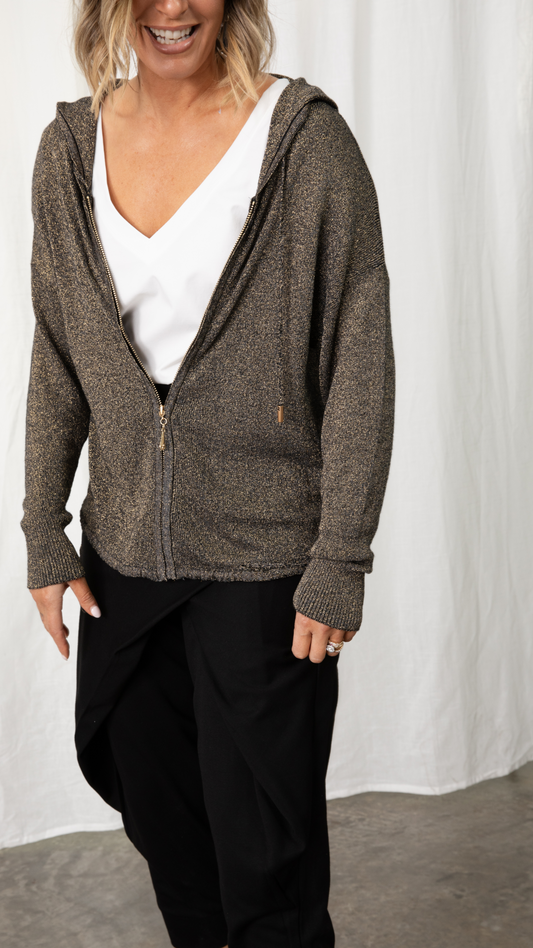 Luno Metallic Jacket With Hood - Black
