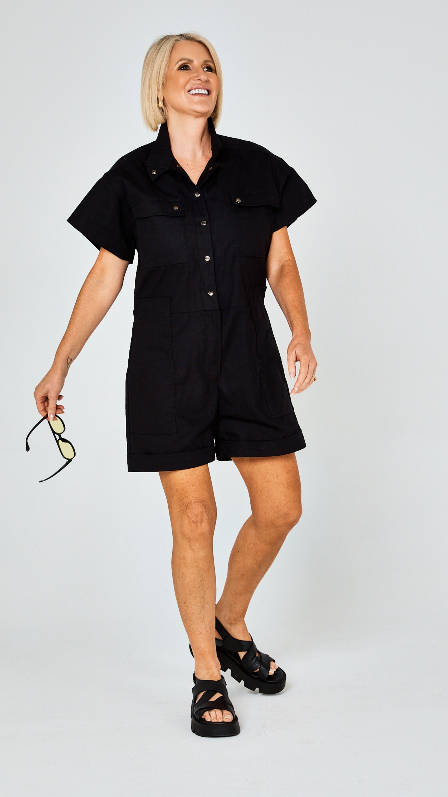 Rhett Cotton Canvas Romper - Black