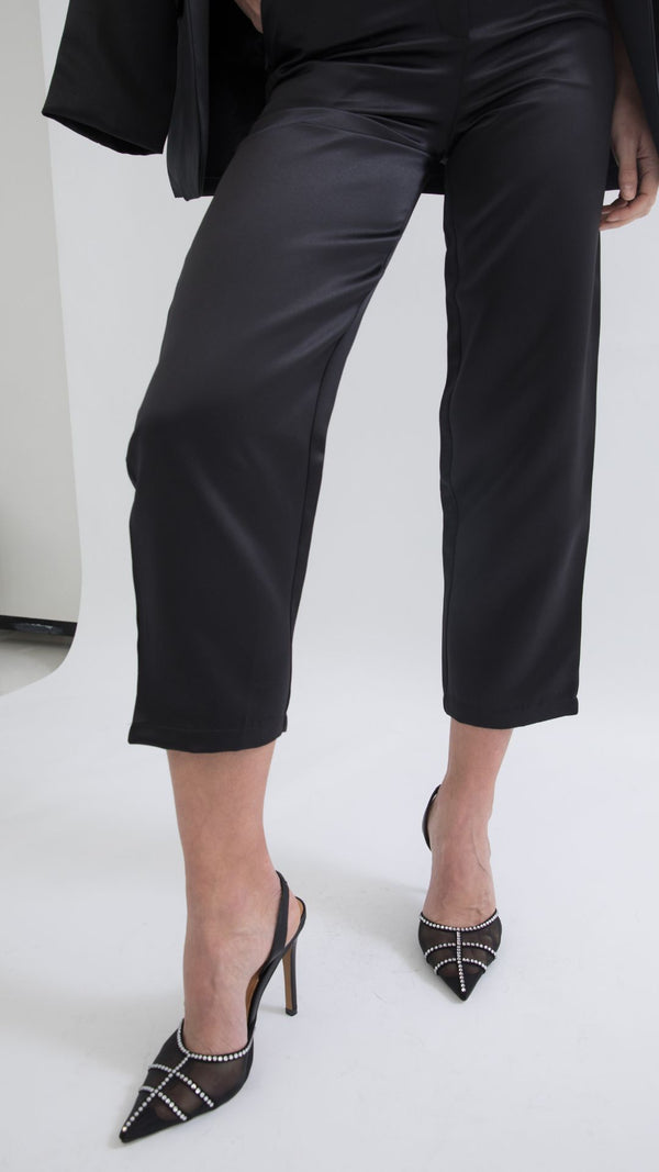 Armani Cropped Satin Tailored Pants - Black