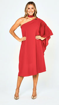 Toulouse One Shoulder Dress - Red