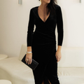 Romantic Edge Stretch Velvet Dress - Black