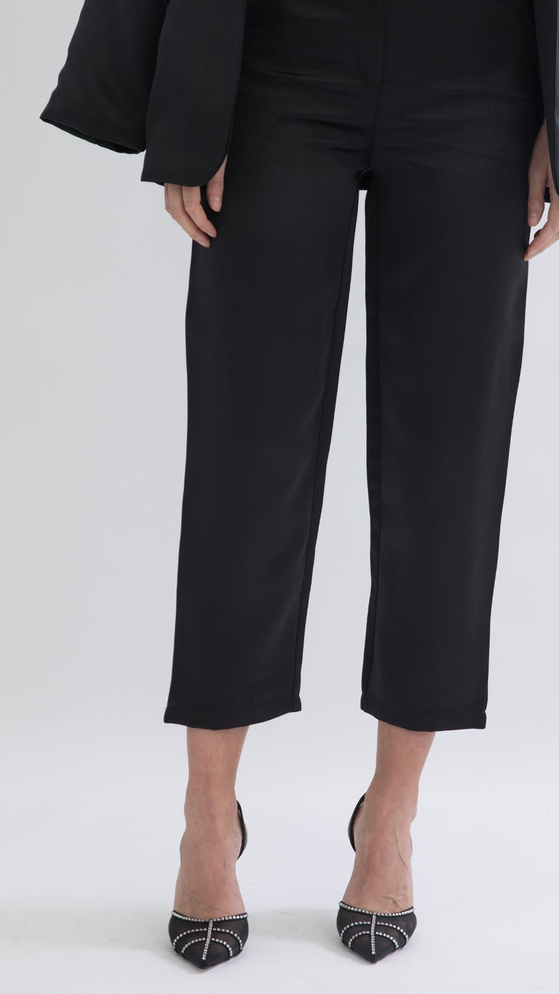 Armani Cropped Satin Tailored Pants - Black