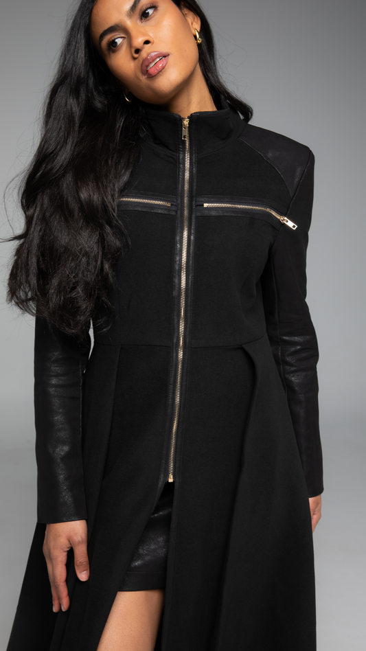 Dijon Longline Coat/Dress - Black