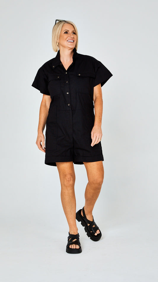 Rhett Cotton Canvas Romper - Black