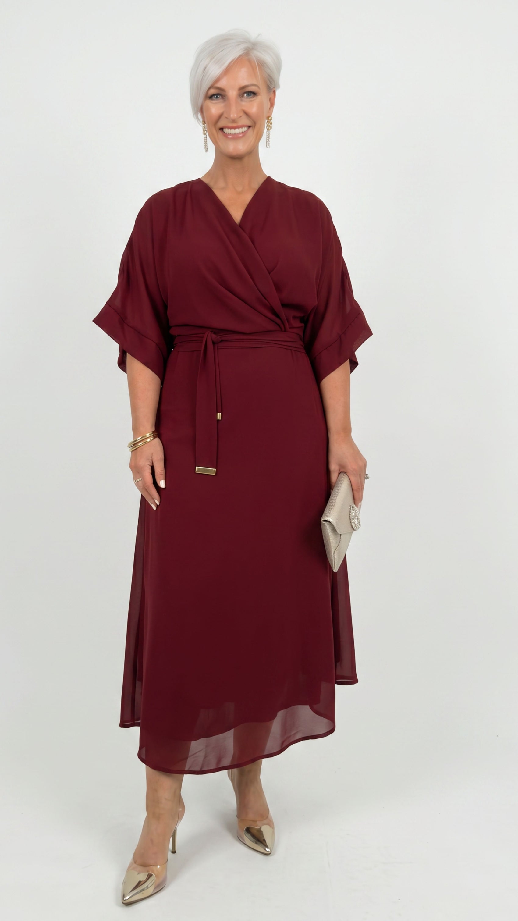 Cascade Chiffon Events Dress - Wine