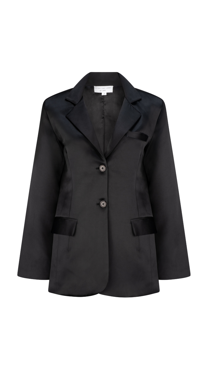 Memphis Oversized Satin Blazer - Black