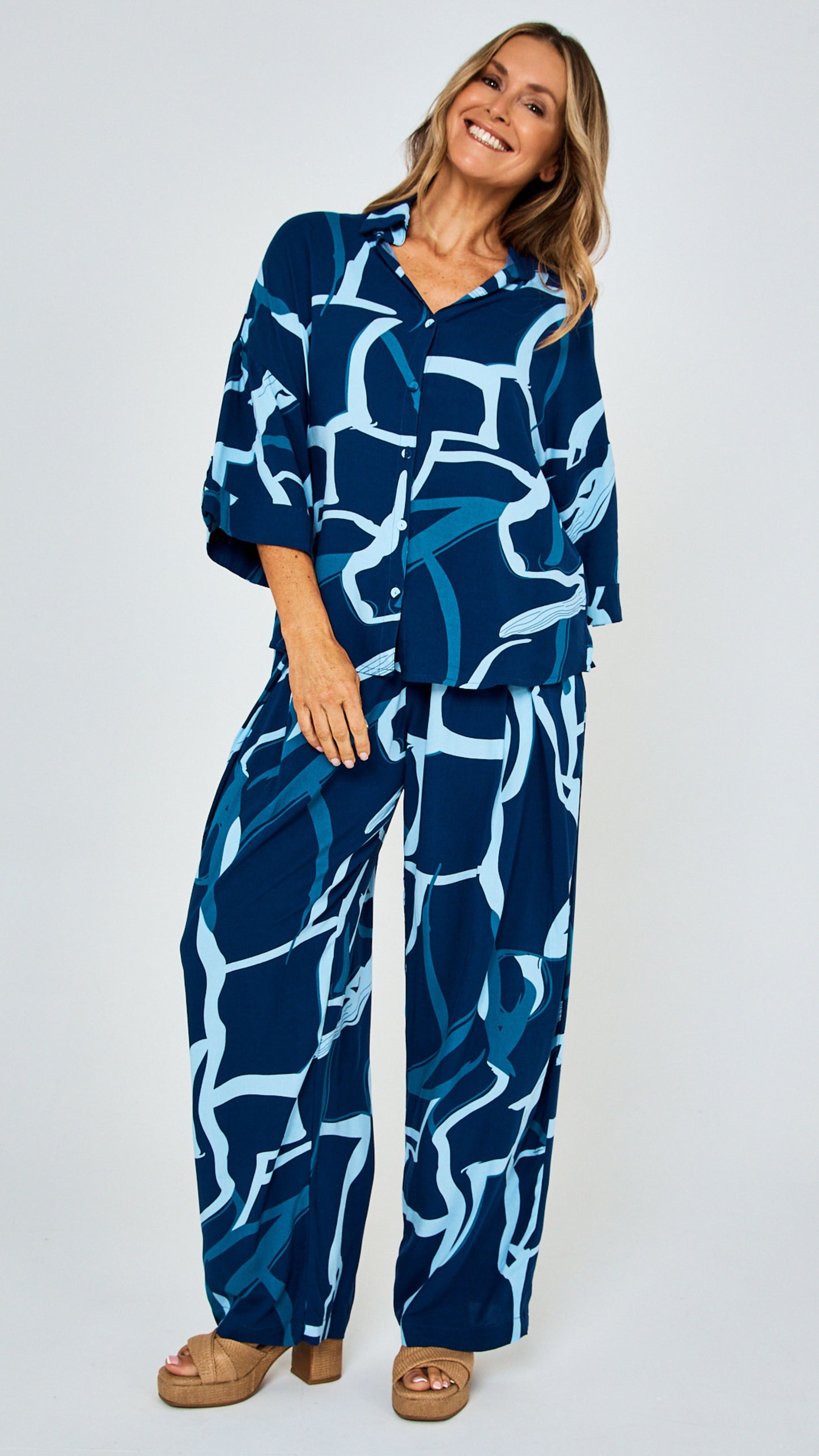 Georgie Rayon Pants - Blue Print
