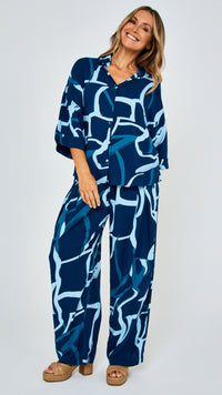 Georgie Rayon Pants - Blue Print