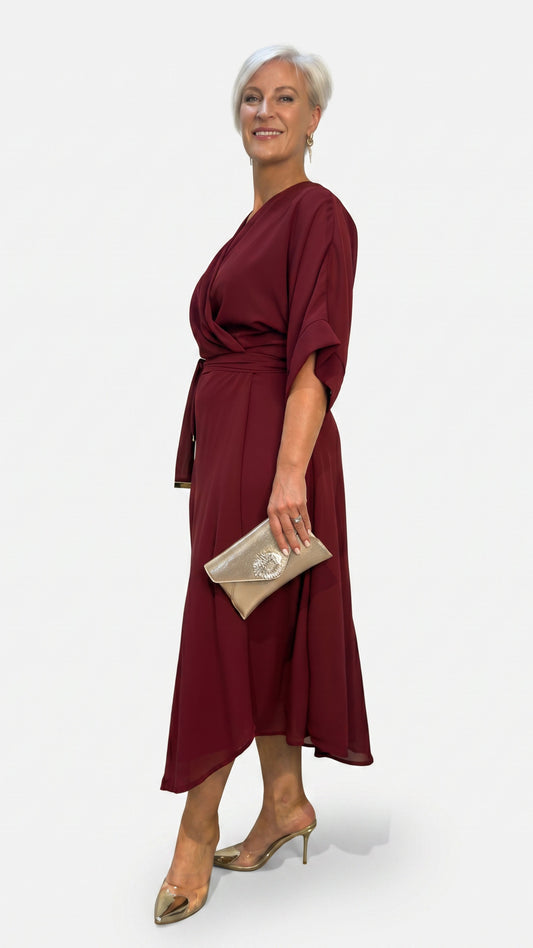 Cascade Chiffon Events Dress - Wine