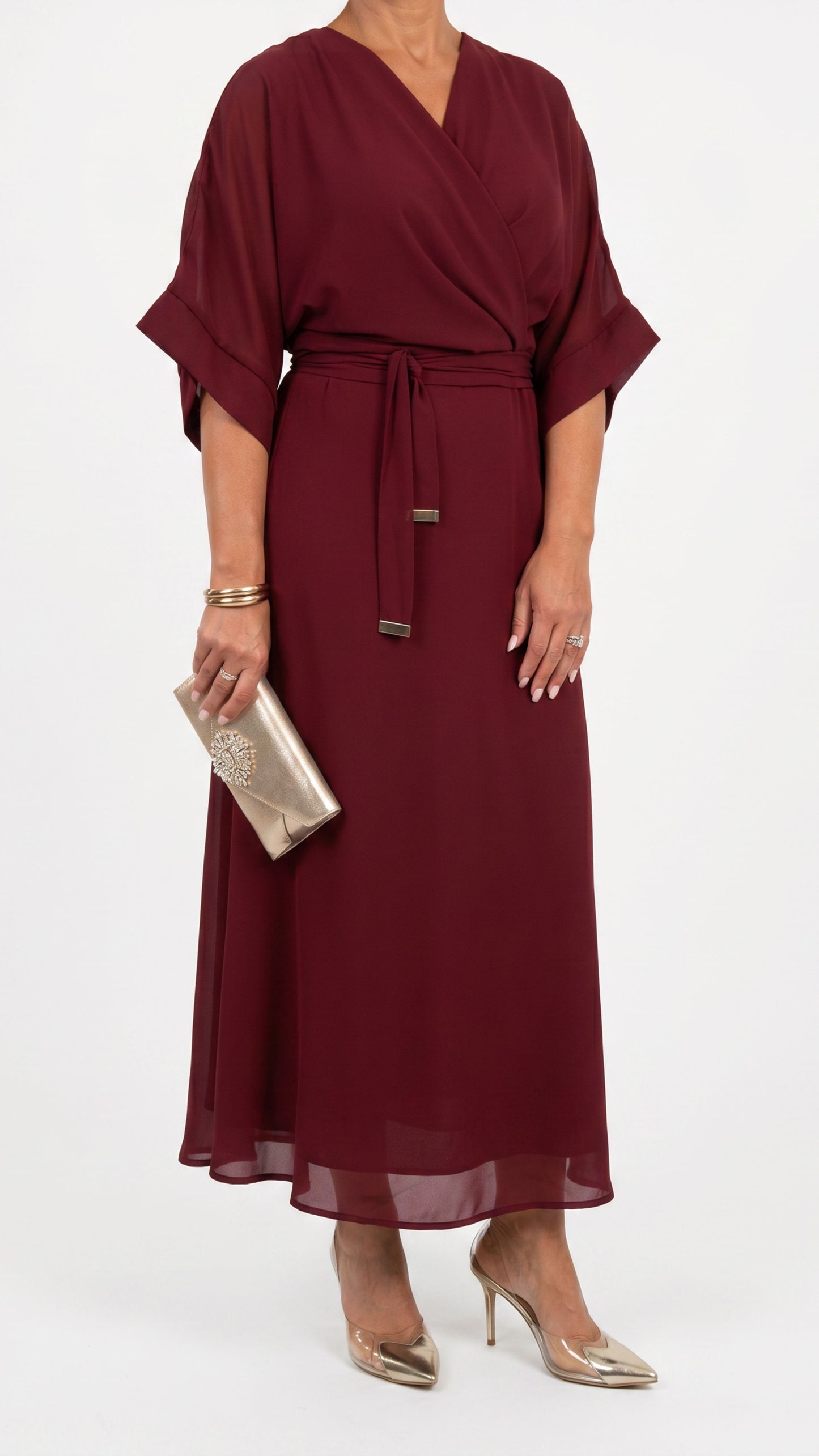 Cascade Chiffon Events Dress - Wine