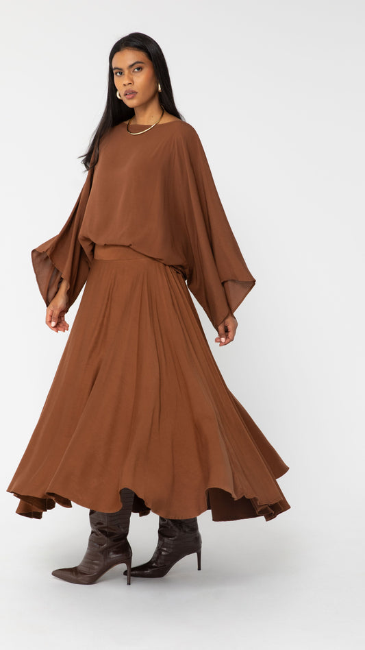Flow Viscose Relaxed Style Skirt - Chocolate