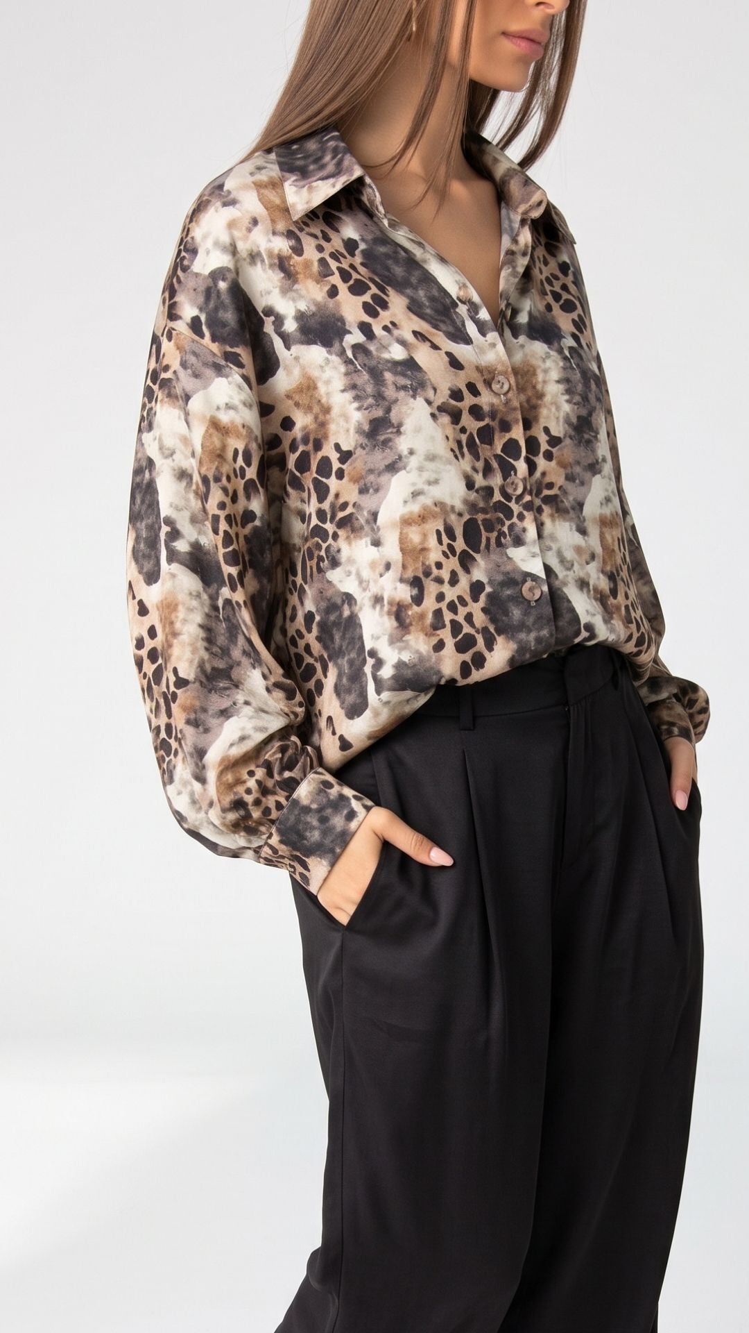 Kalani Cotton Batwing Shirt - Leopard patchwork