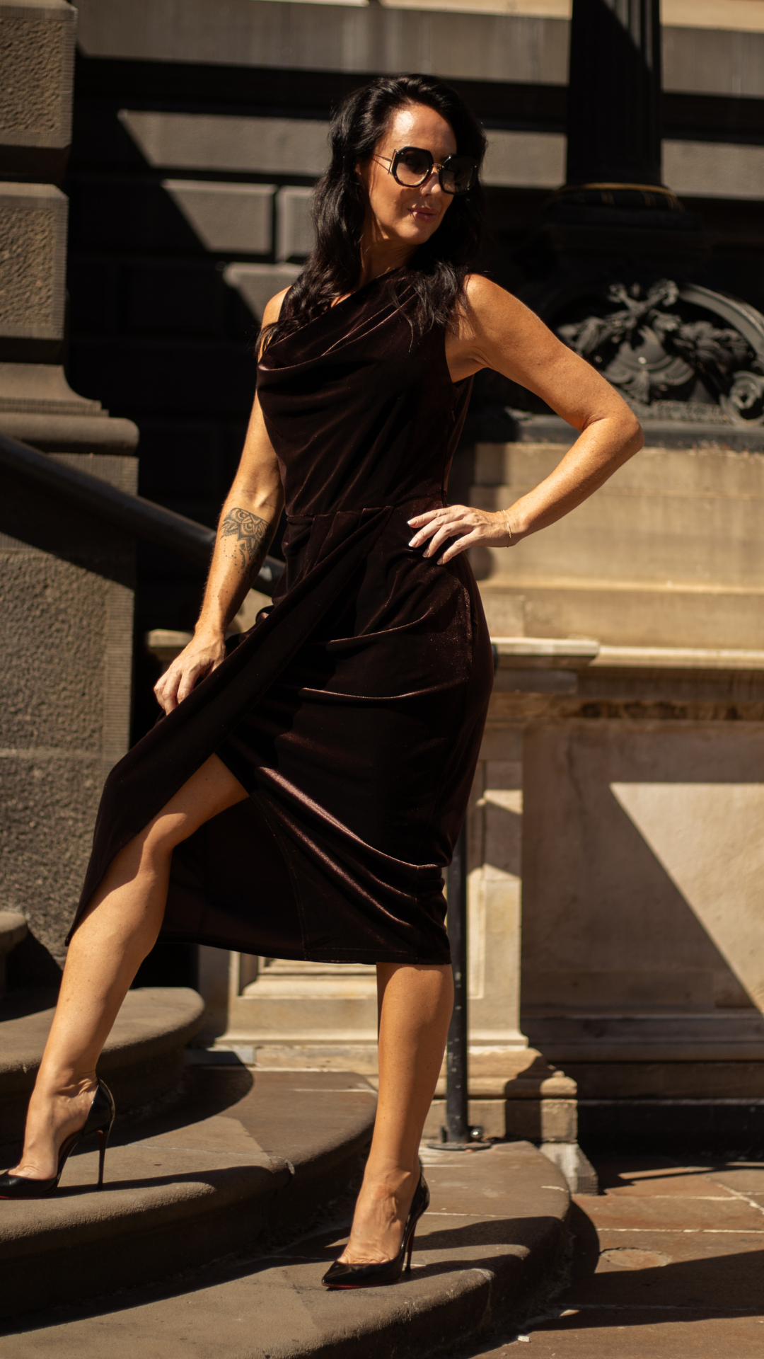 Emma Stretch Velvet Dress - Chocolate