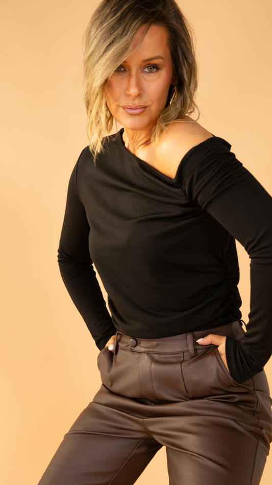 Stardust One Shoulder Top - Black
