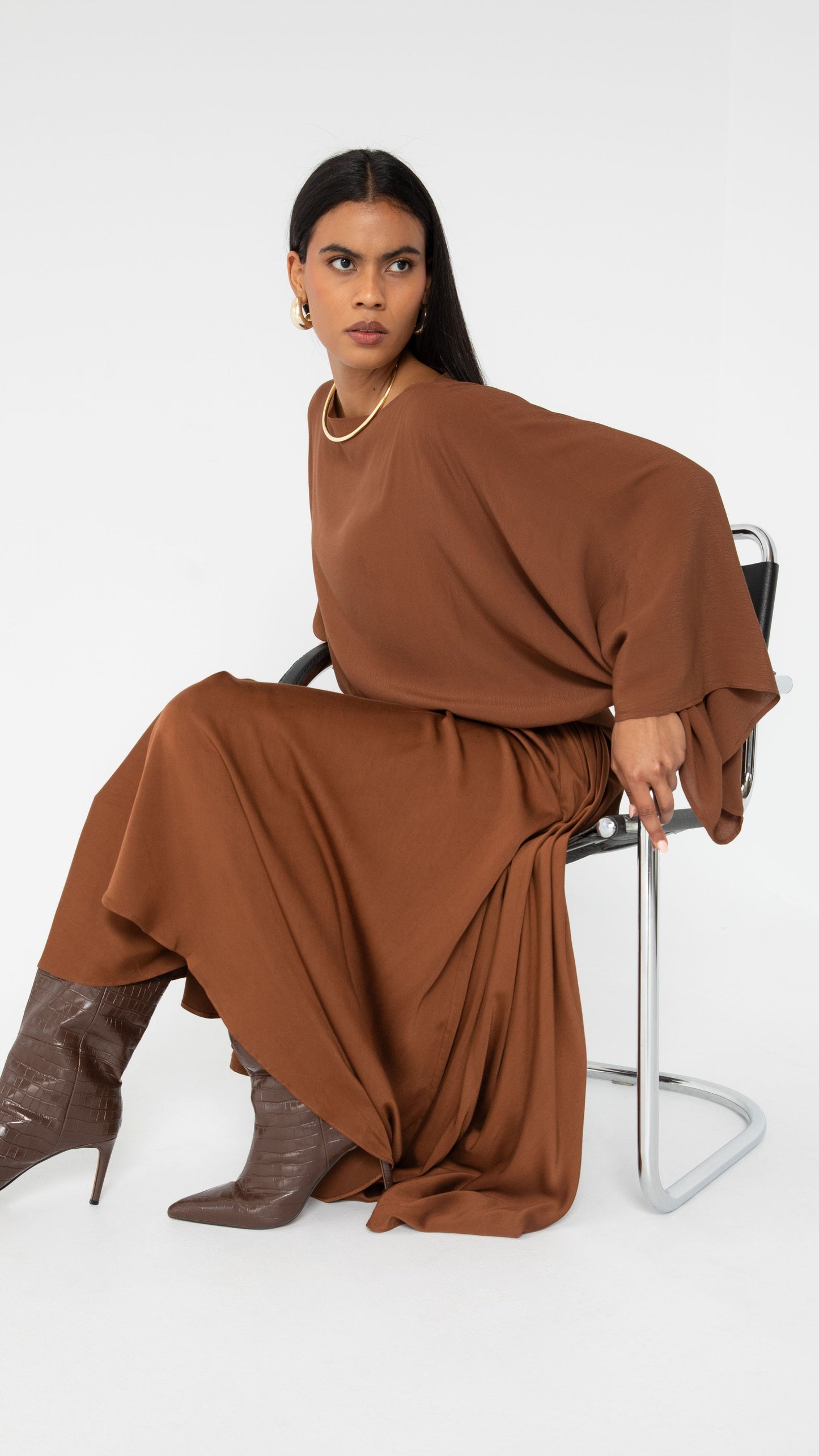 Flow Viscose Relaxed Style Skirt - Chocolate