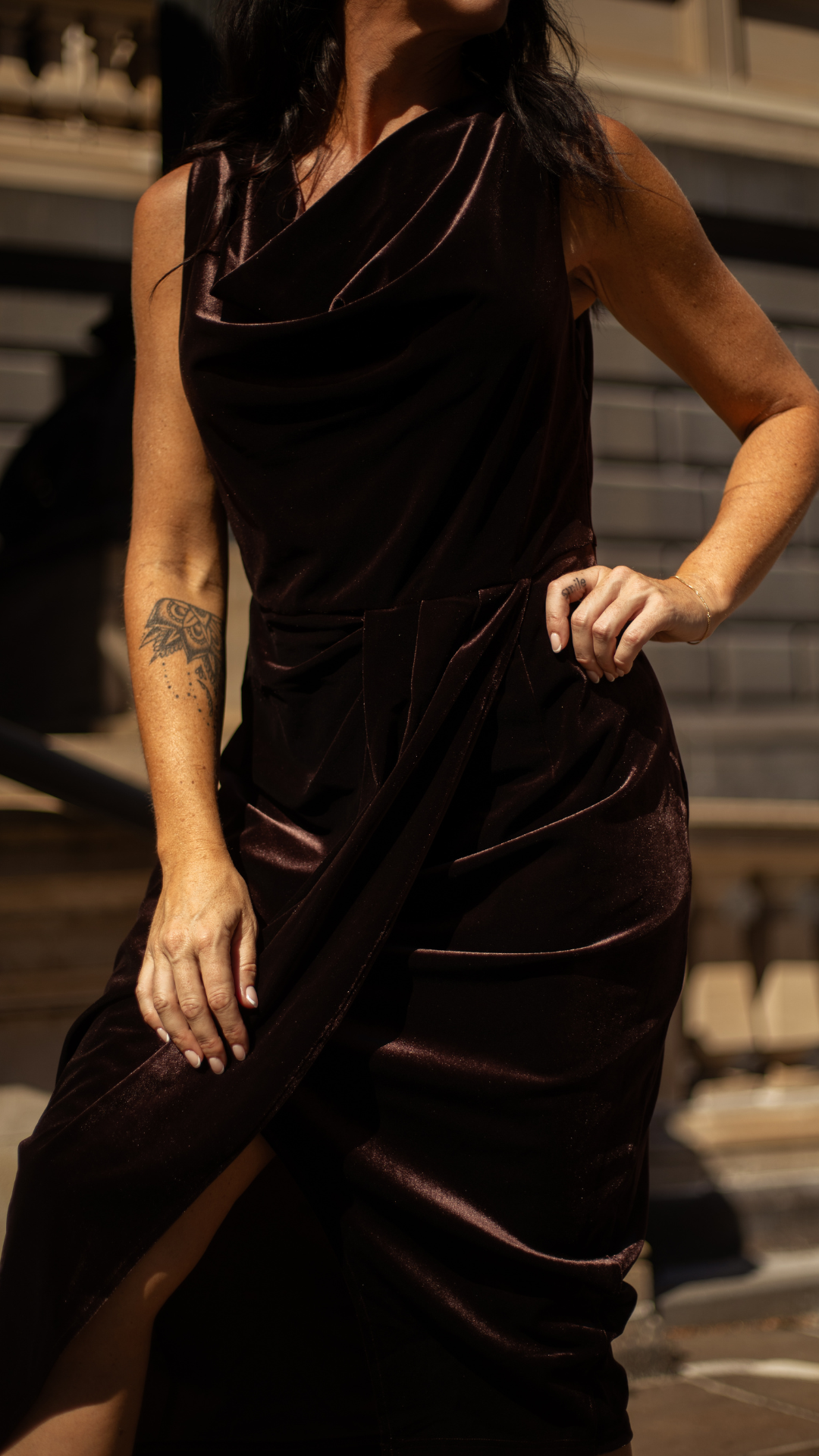 Emma Stretch Velvet Dress - Chocolate