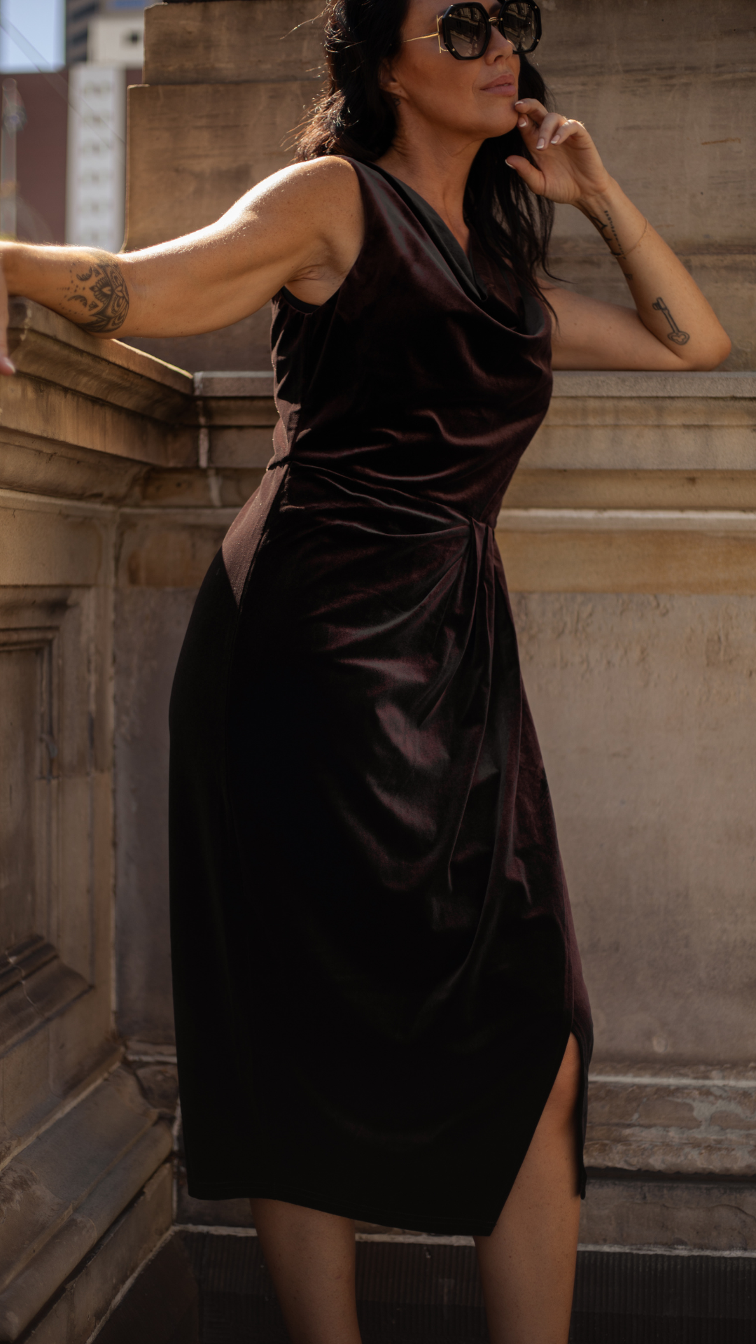 Emma Stretch Velvet Dress - Chocolate