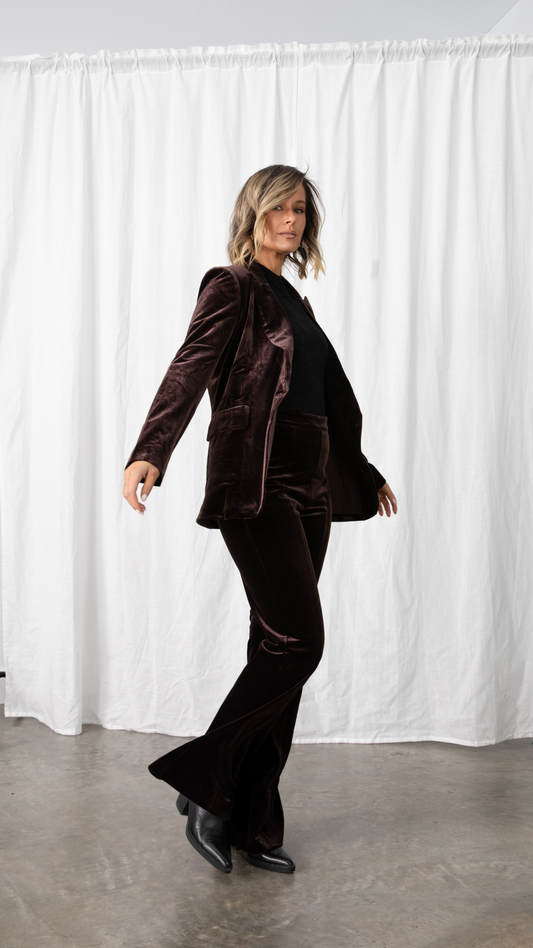 Alessandra Stretch Velvet Pants - Chocolate