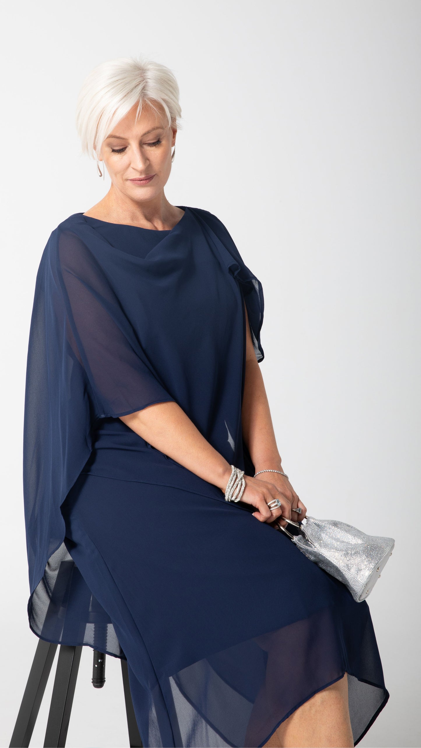 Zahra Chiffon Events Dress - Navy