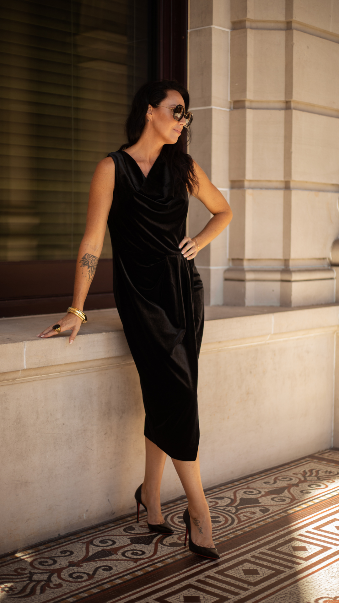 Emma Stretch Velvet Dress - Black