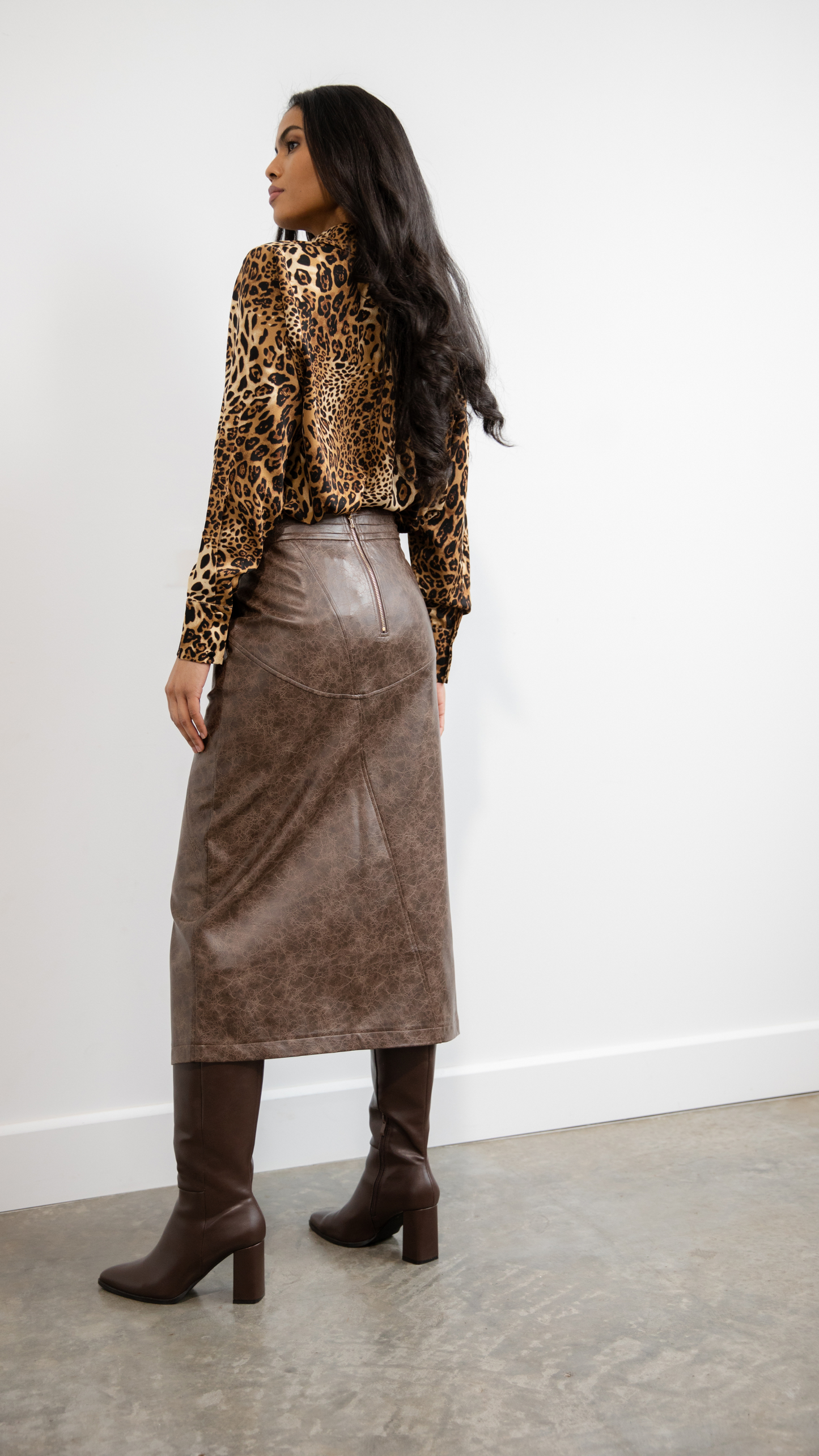 Gio Faux Leather Skirt - Chocolate