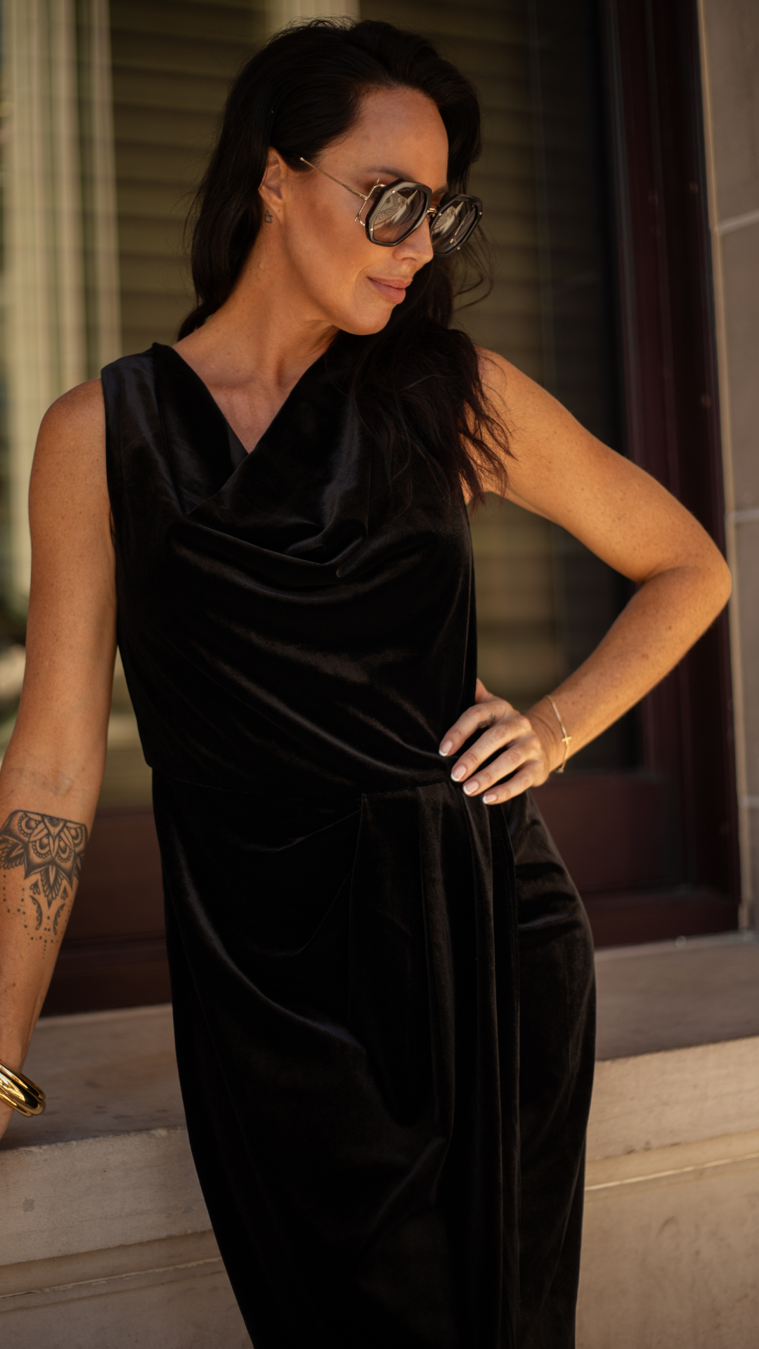 Emma Stretch Velvet Dress - Black