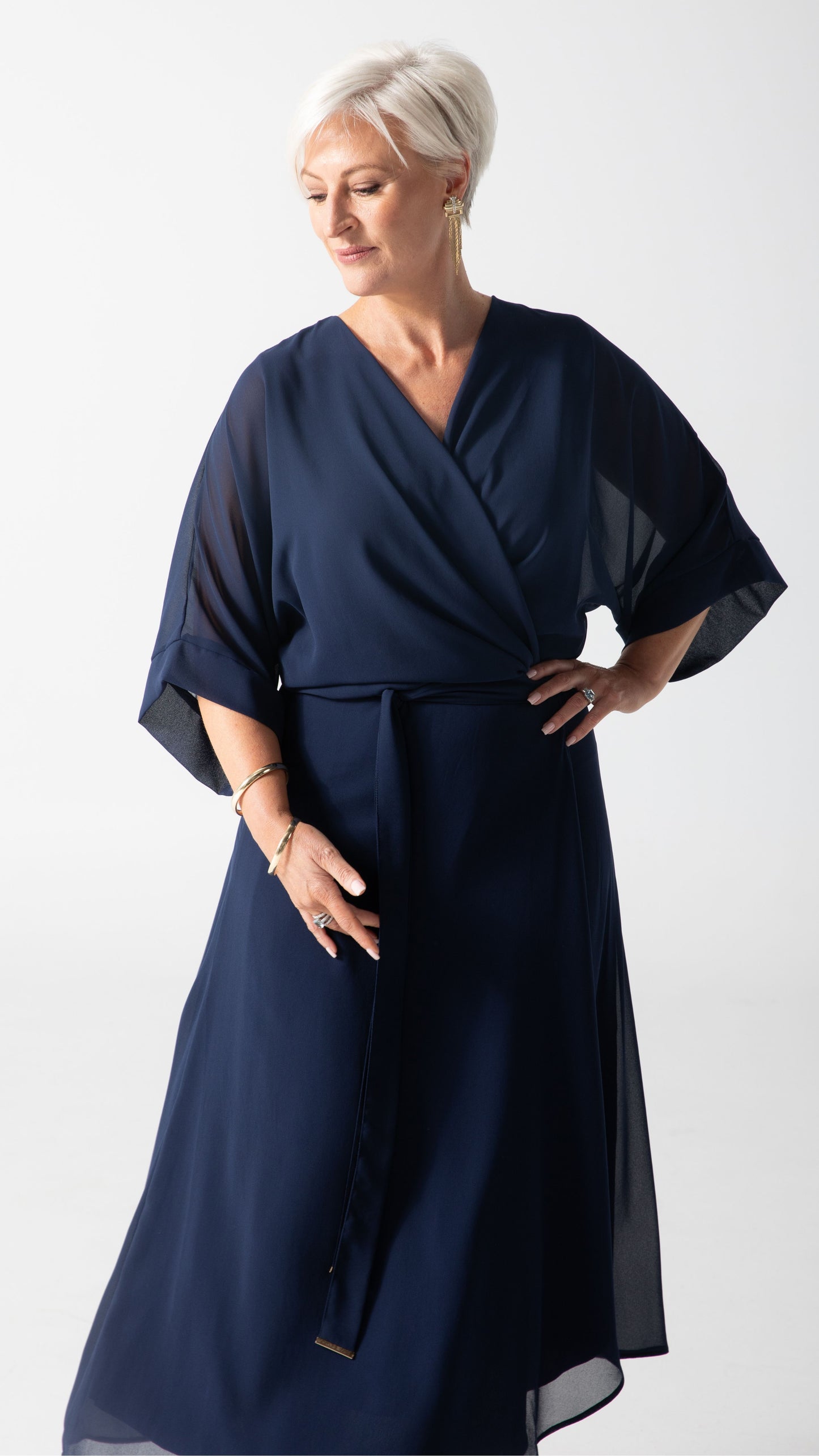 Cascade Chiffon Events Dress - Navy