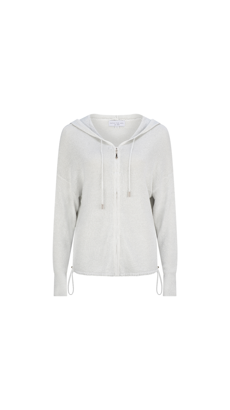 Luno Metallic Jacket With Hood - White & Silver metallic