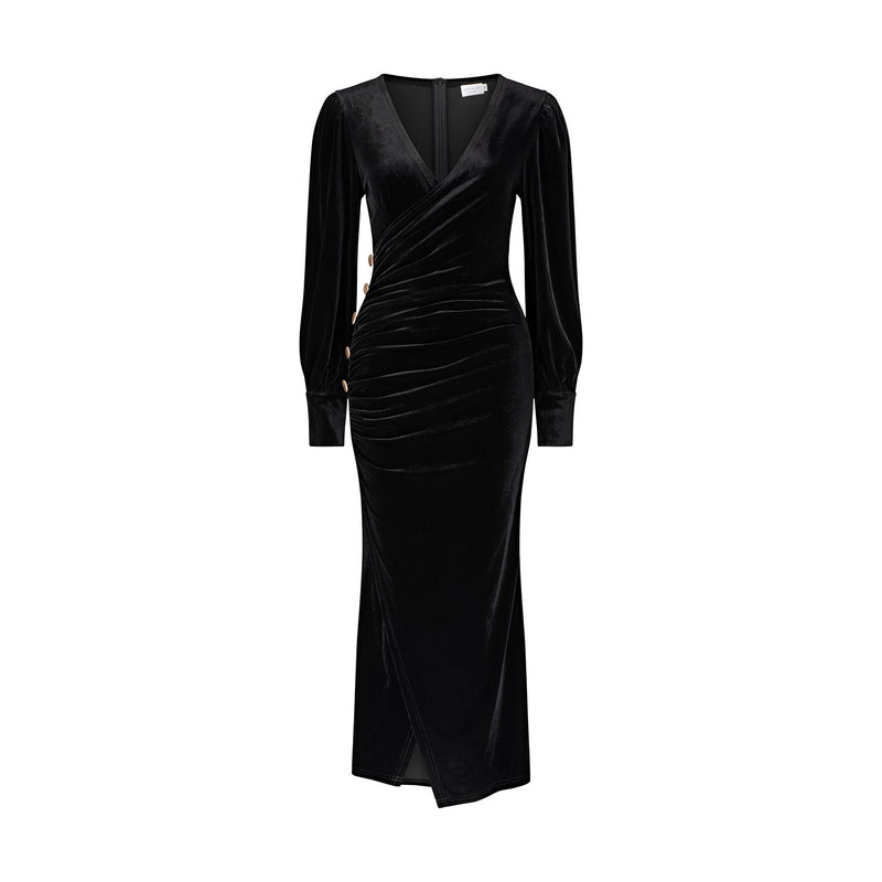 Alba Stretch Velvet Dress - Black