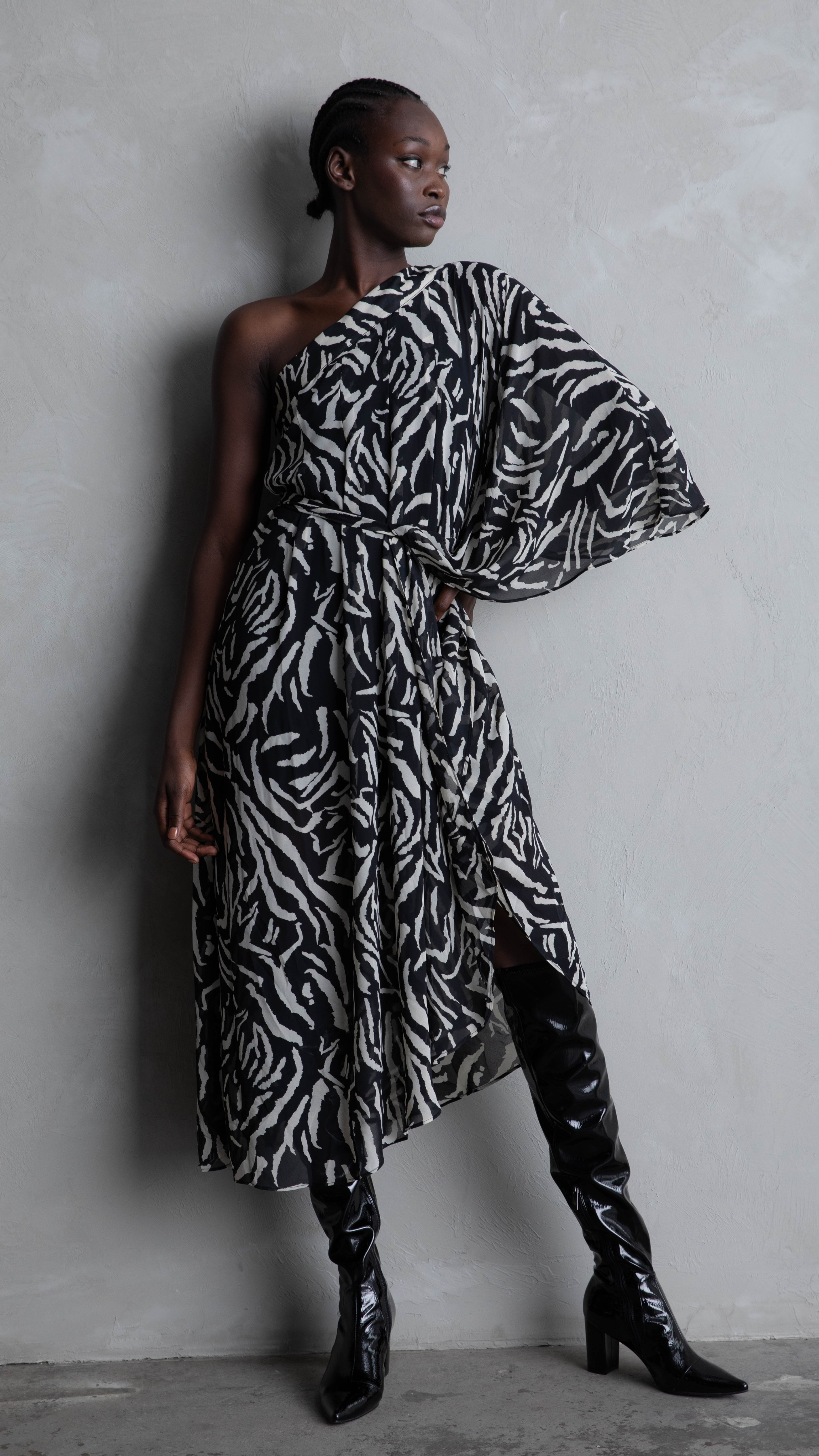 Hadassah Chiffon Dress - Zebra Print