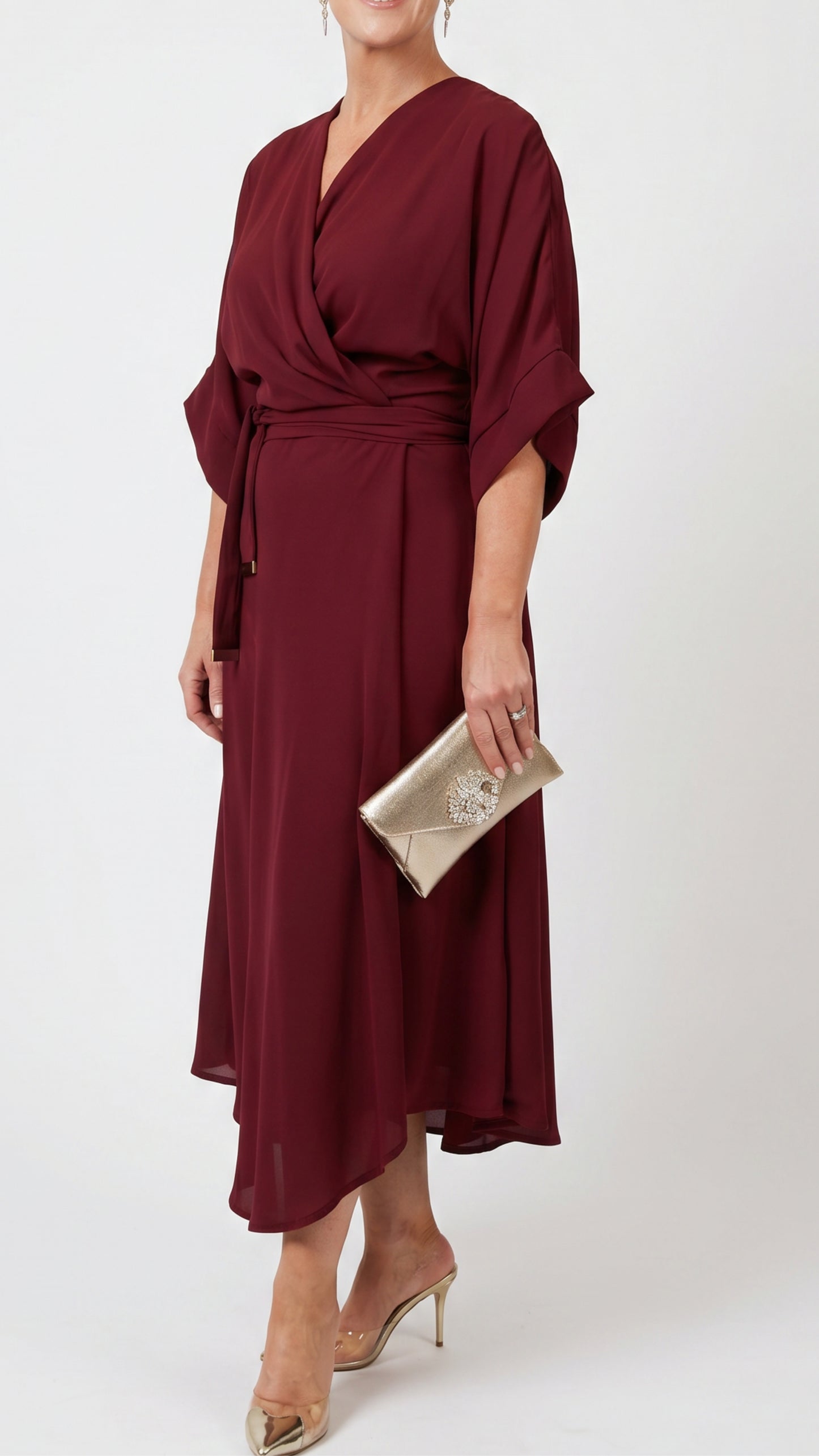 Cascade Chiffon Events Dress - Wine