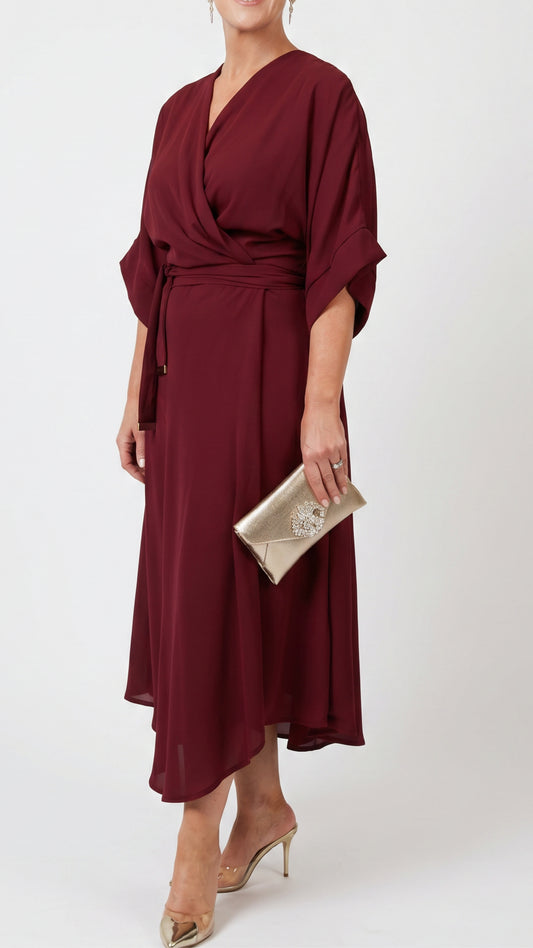 Cascade Chiffon Events Dress - Wine