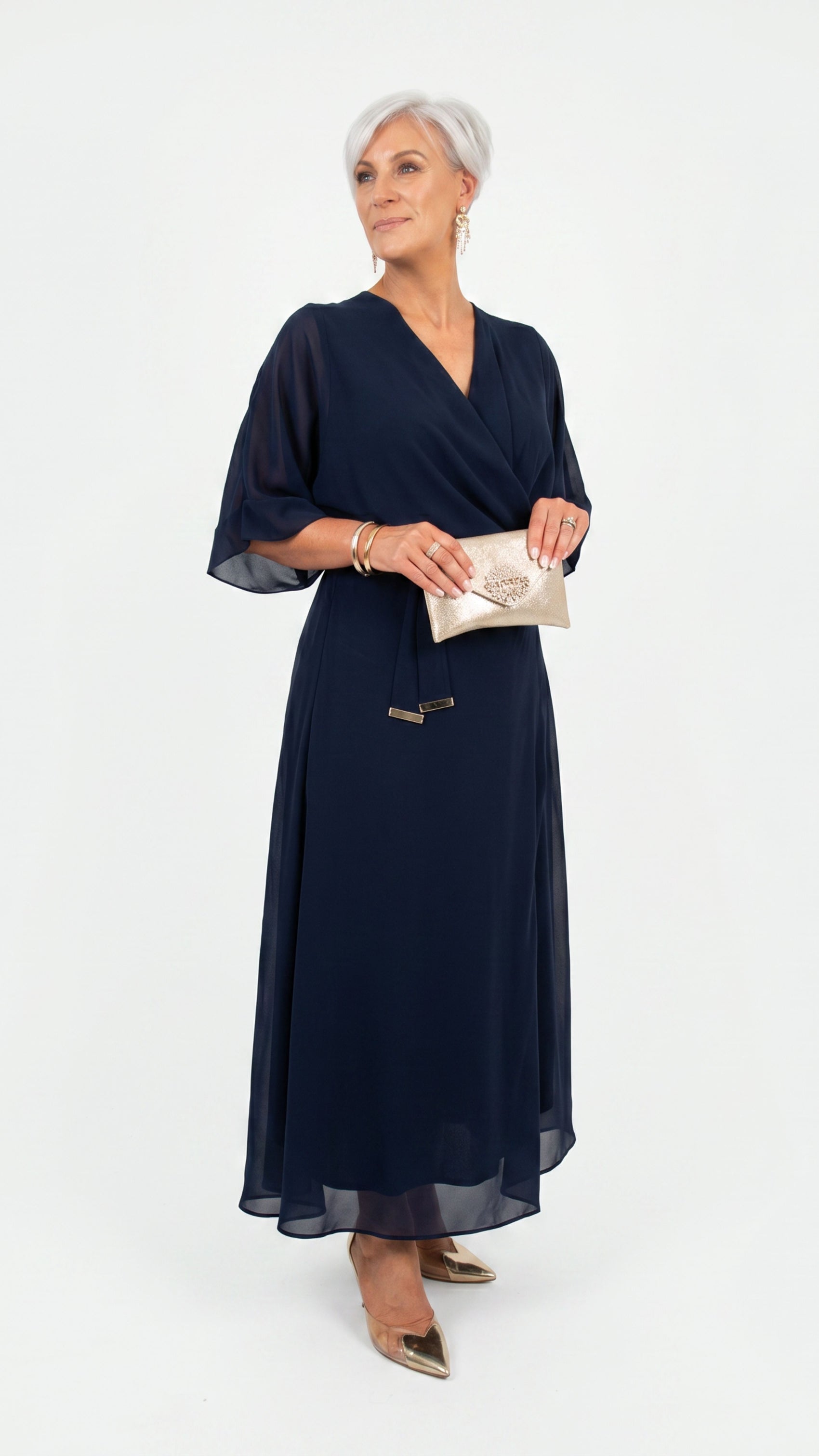 Cascade Chiffon Events Dress - Navy