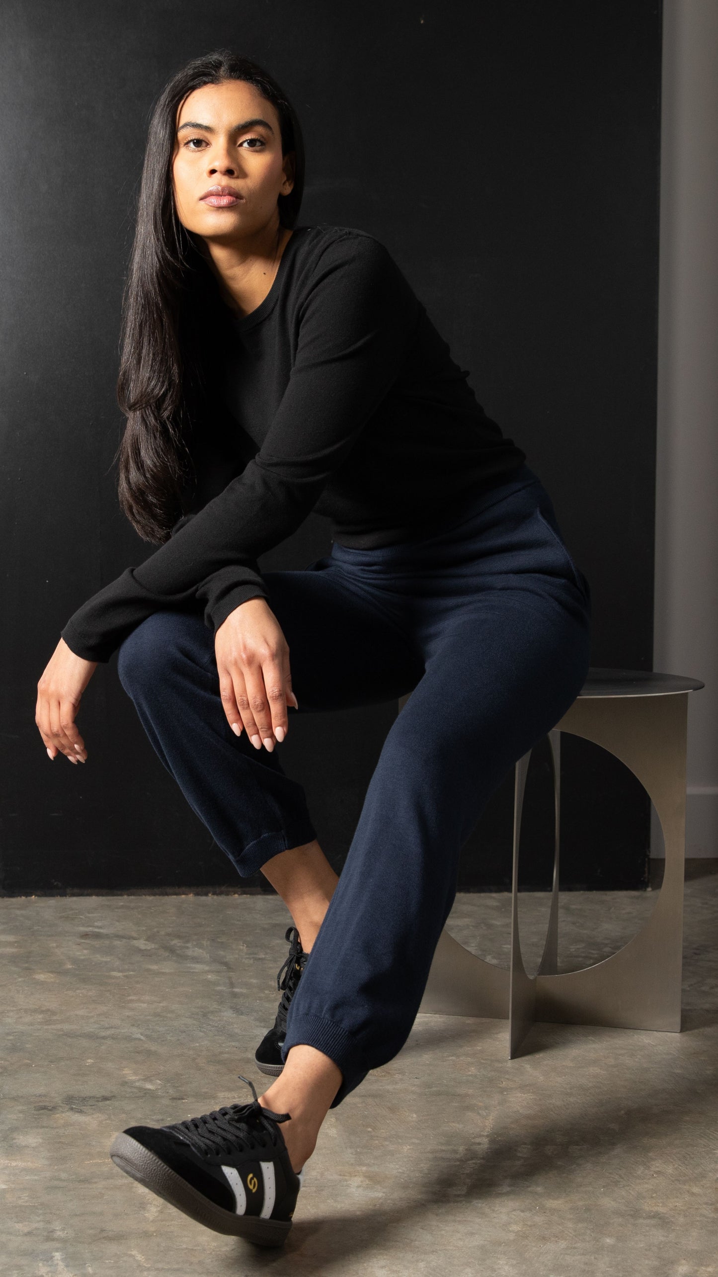 Yasmine Cotton Knit Pants - Navy