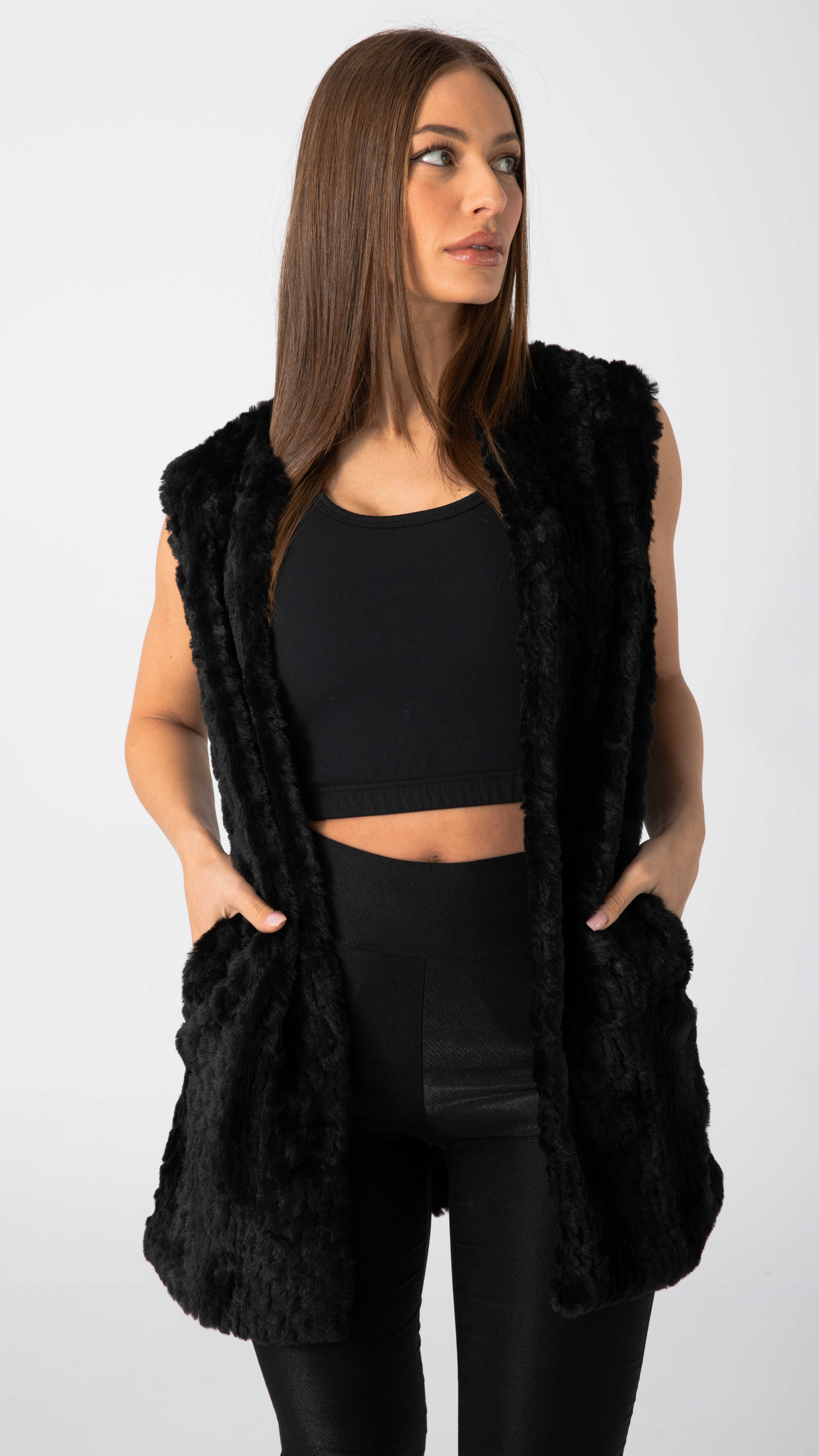 Victoria Soft Faux Fur Vest - Black