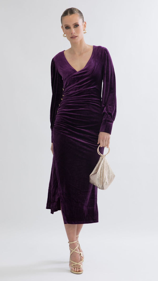 Alba Stretch Velvet Dress - Royal Purple