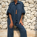 Morgan Linen Capri Pants - Navy