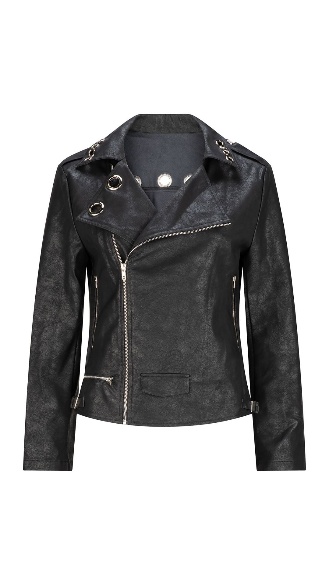 Sloan Faux Leather Eyelet Jacket - Black