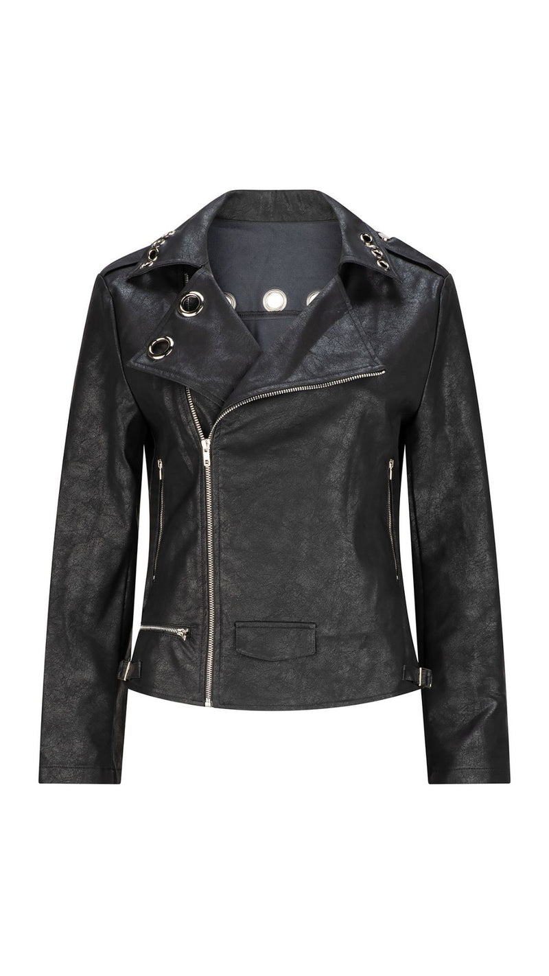 Sloan Faux Leather Eyelet Jacket - Black