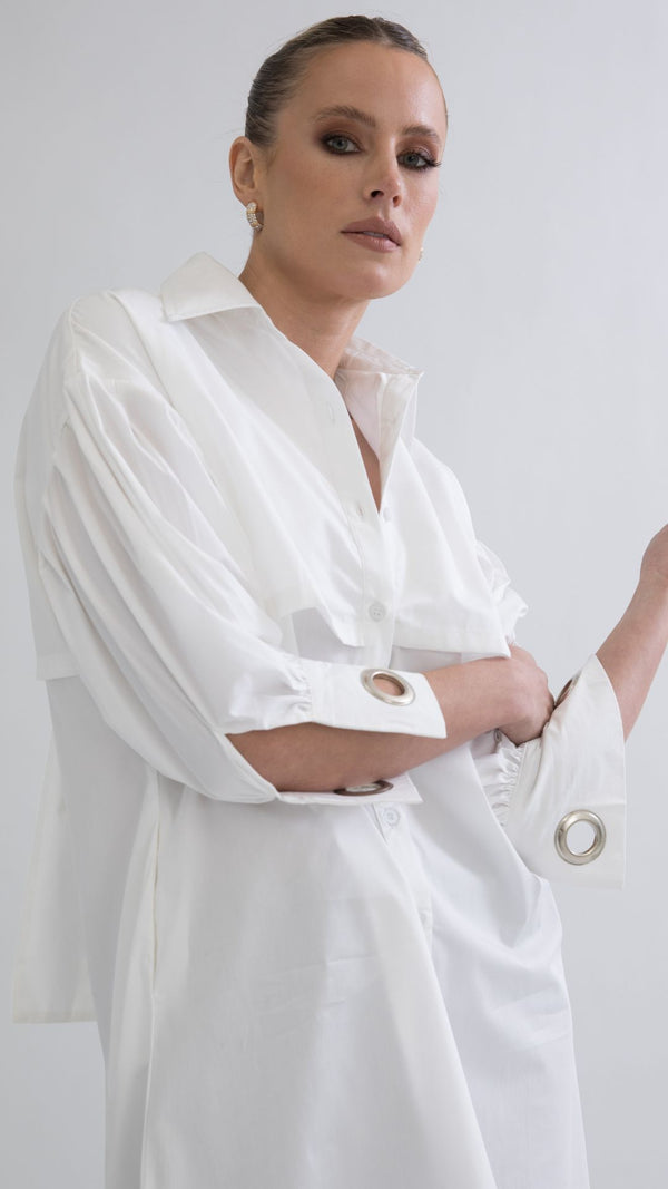 Eyelet Designer Longline Dress/Shirt - White