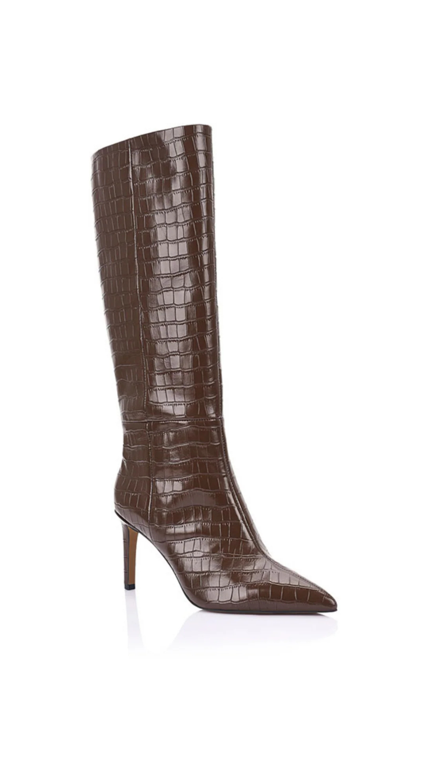 Lana Wilkinson -Huw Knee-High Boots Chocolate Croc Embossed Leather