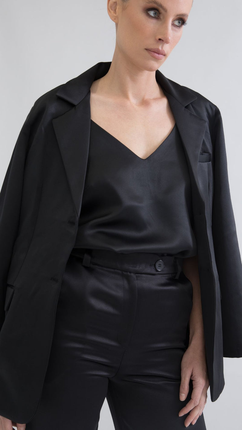 Memphis Oversized Satin Blazer - Black