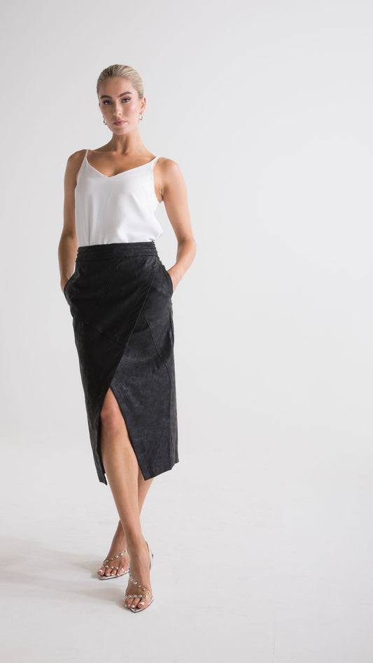 Gio Faux Leather Skirt - Black