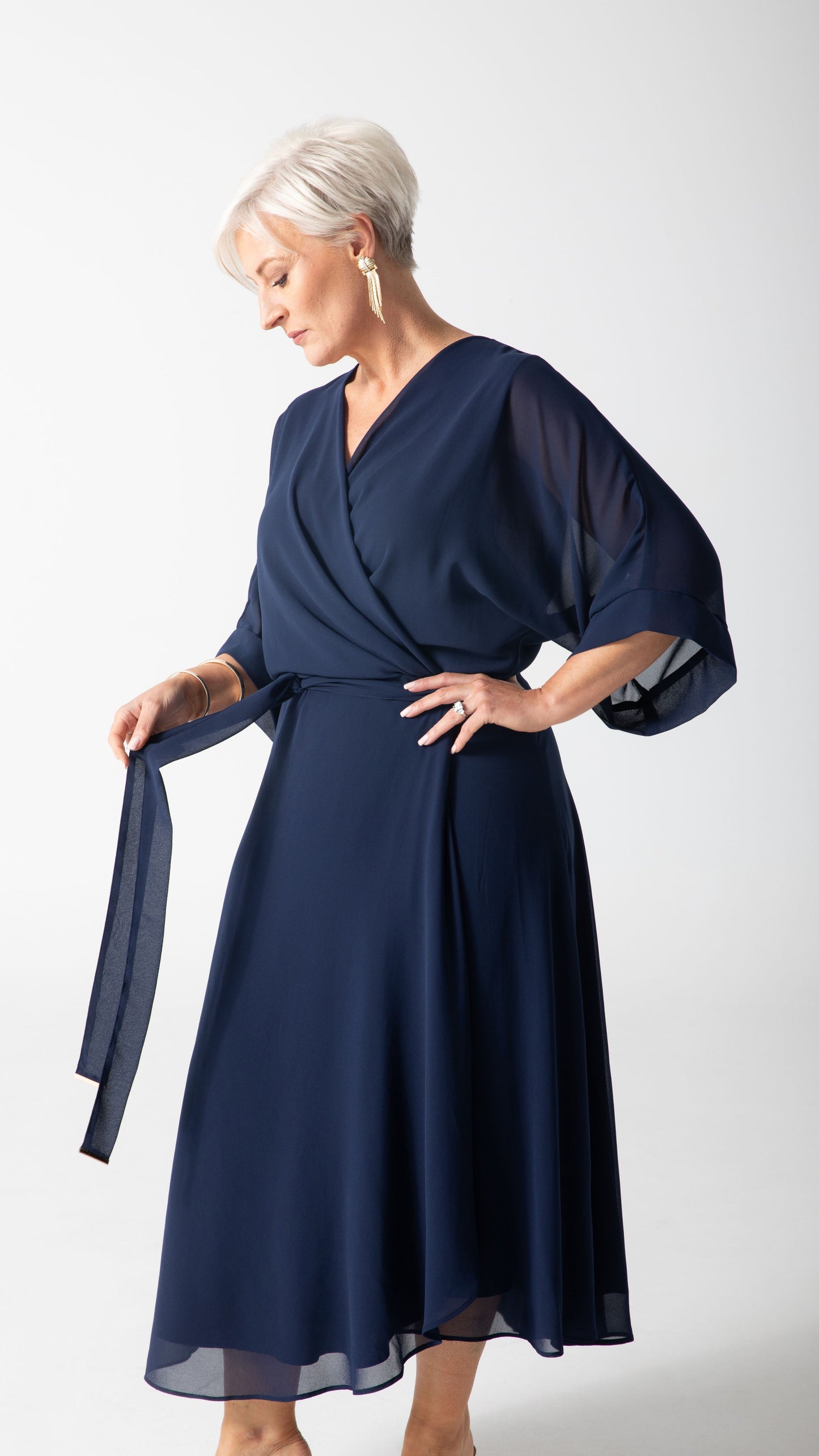 Cascade Chiffon Events Dress - Navy
